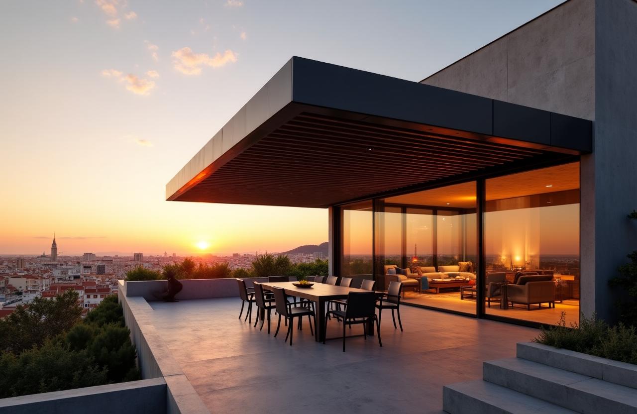 Diseño de pérgola bioclimática personalizada en ático moderno